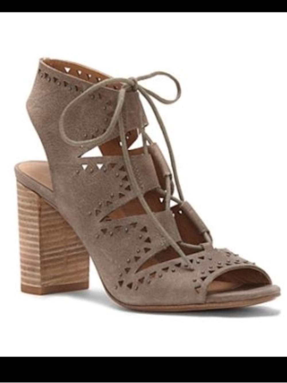 Lucky brand tafia taupe lace up cute heeled shoes size 6.5